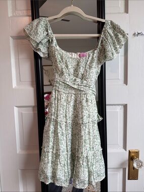 miami Mint Green Floral Ruffle Midi Dress